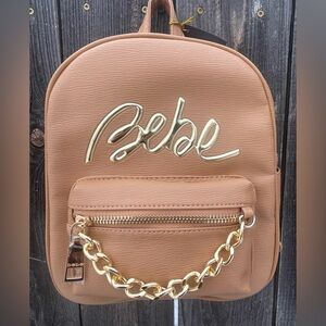 NWT. Bebe Gianna Tan & Gold Mini Backpack.